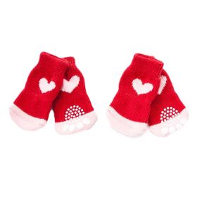 a4 Pcs Red Hearts Dog Knitted Pet Socks Cartoon Cute Puppy Cat Socks Dog Foot Covers Poodle Teddy Socks