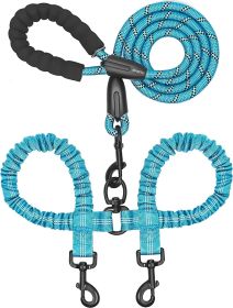 Double Dog Leash; 360 Swivel No Tangle Walking Leash; Shock Absorbing Bungee for Two Dogs (Color: Blue, size: length)