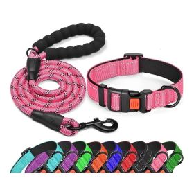 No Pull Dog Leash; Adjustable Nylon Dog Collar & Leashes For Walking Training (Color: Pink, size: M)