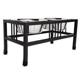 Baron Double Raised Dog Bowl For Food And Water (Option: Large/Black)